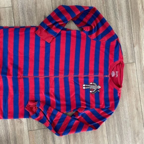 Nick & Nora Sock Monkey Red & Blue Striped Onesie Pajamas, Sz Small - Picture 6 of 14
